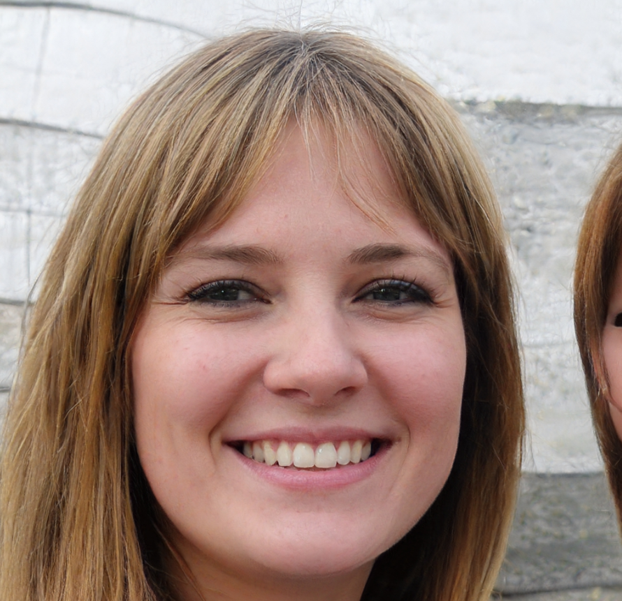 vrouw met blond haar met pony