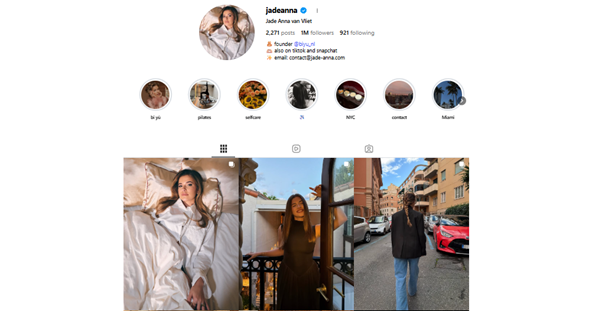 Instagram account Jade Anna foto's
