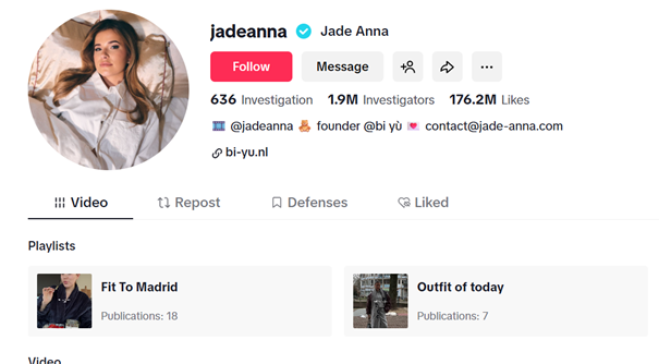 TikTok account Jade Anna overzicht profiel