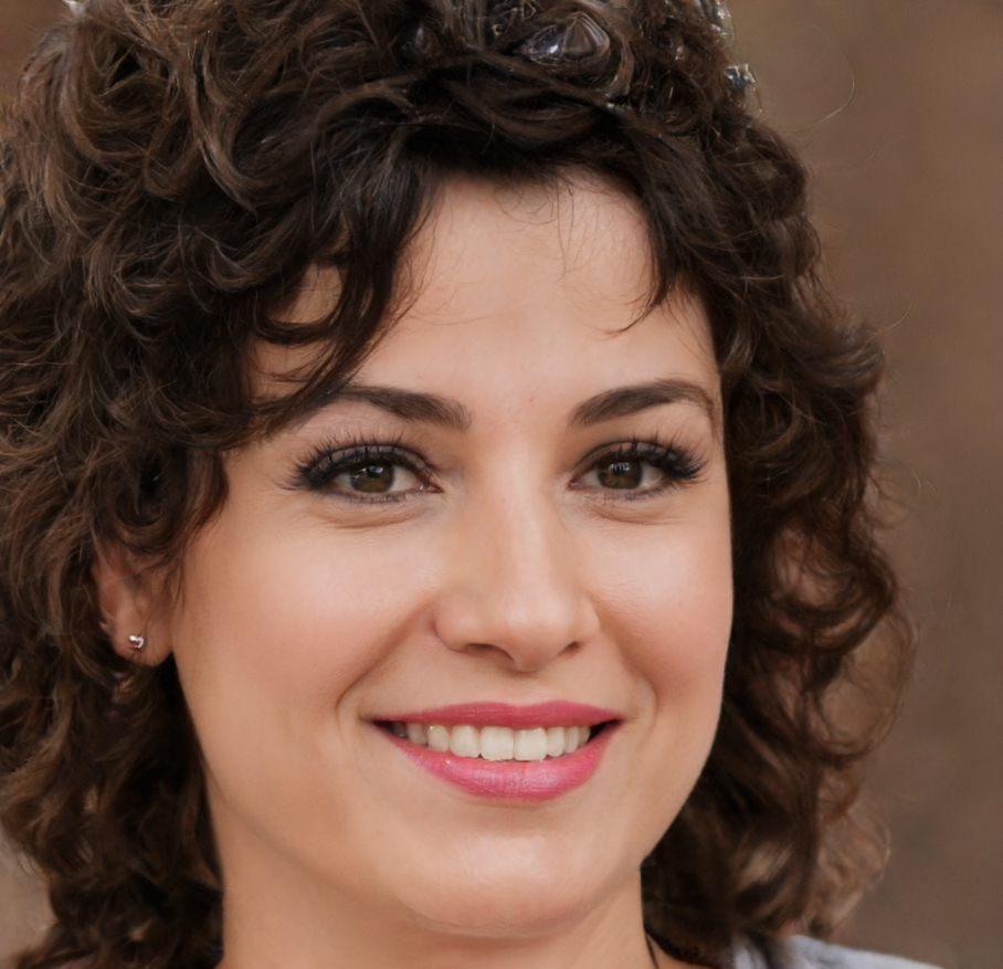 vrouw lach bruine krullen