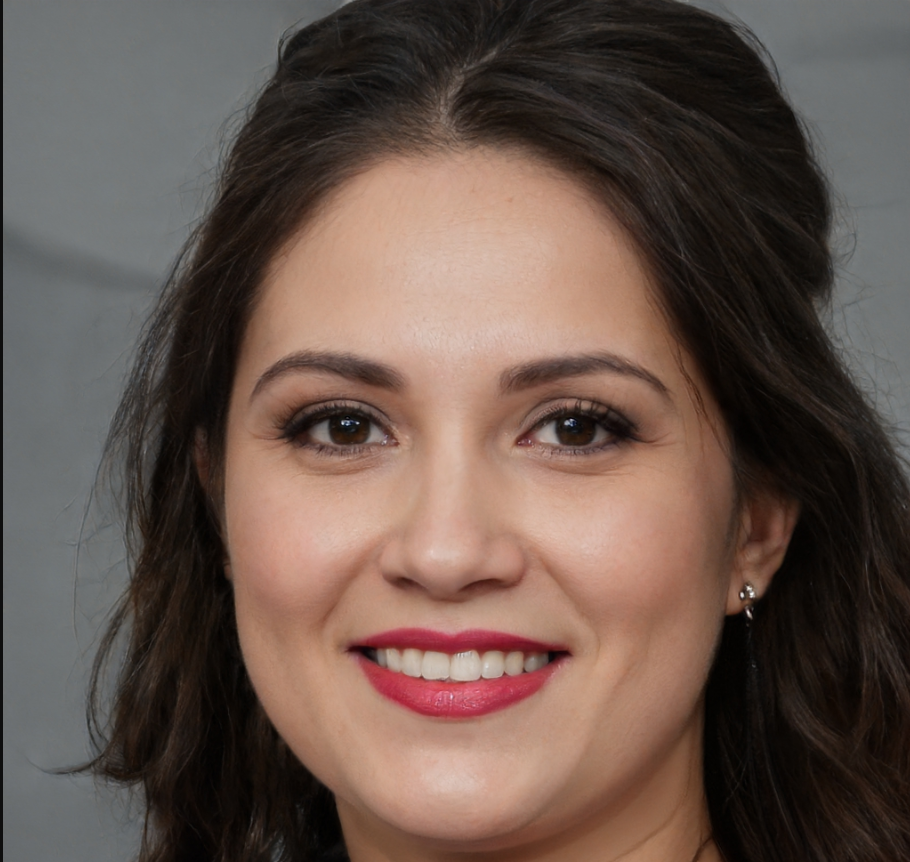 vrouw zwart haar lach rode lippenstift