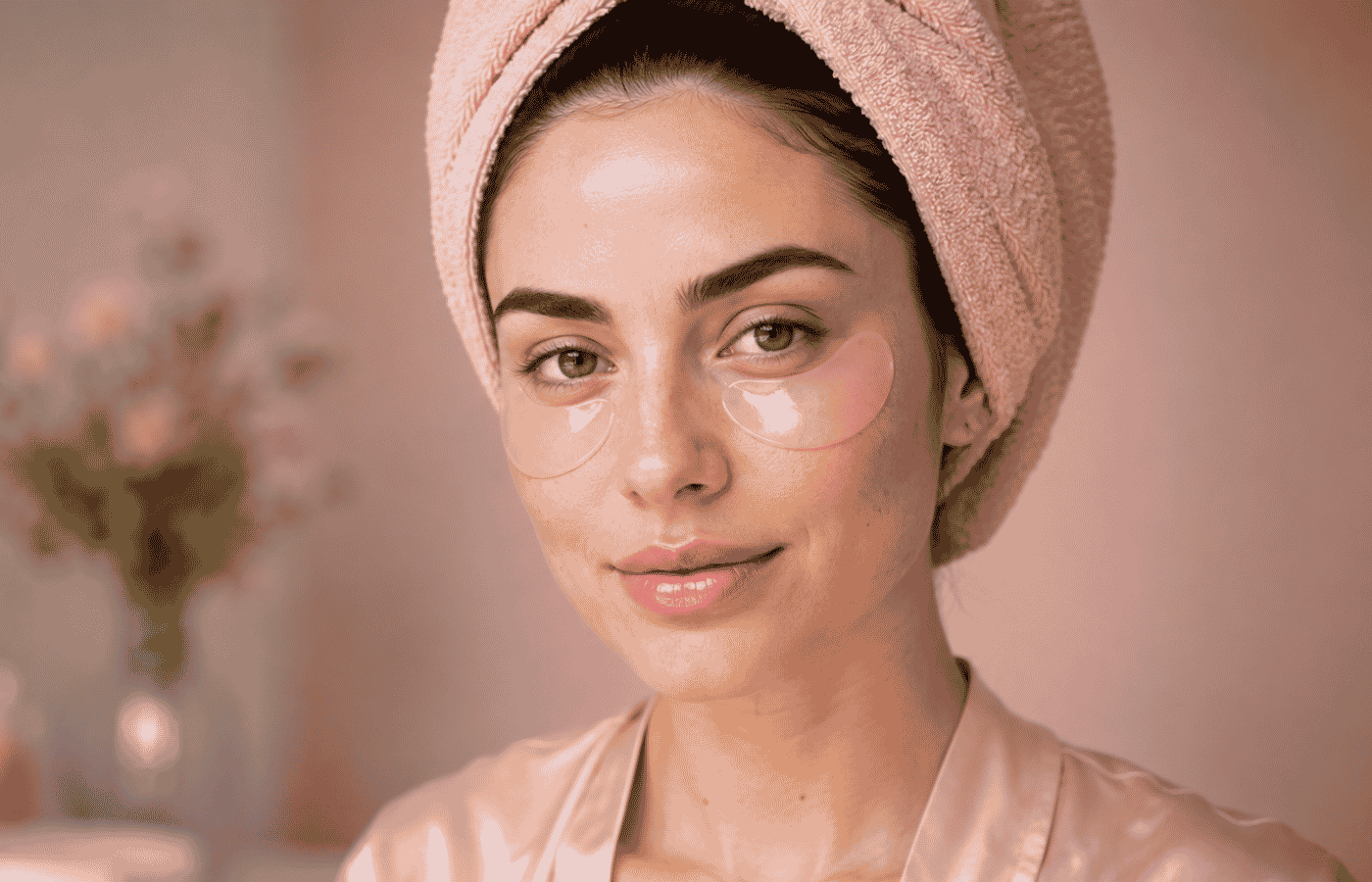 vrouw badjas handdoek om haar beste eye patches voor donkere kringen