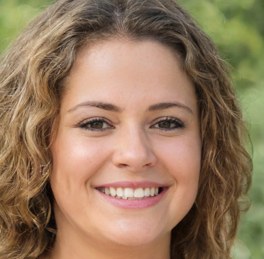 vrouw met donkerblond haar en krullen