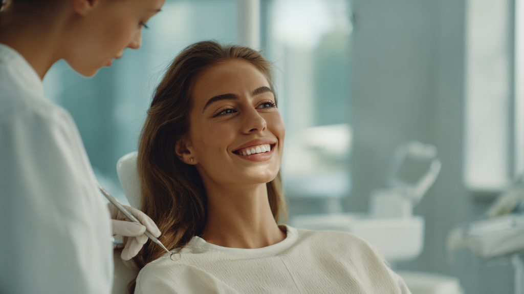 Vrouw bij de tandarts voor standaard checkup