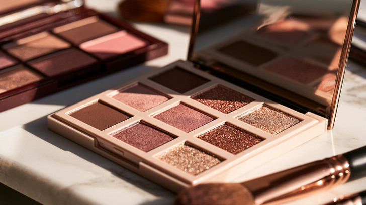 nude glitter kleuren opengeslagen palette kwast
